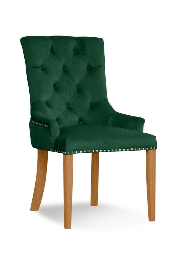 Sedia rivestita in tessuto e gambe in legno, August Velvet Green / Oak, L55xL59xH88 cm