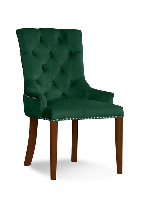 Sedia rivestita in tessuto e gambe in legno, August Velvet Green / Walnut, L55xL59xH88 cm