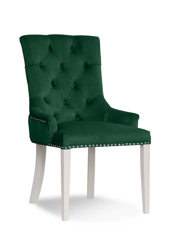 Sedia rivestita in tessuto e gambe in legno, August Velvet Green / White, L55xL59xH88 cm