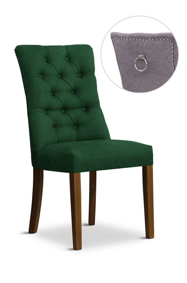 Sedia rivestita in tessuto e gambe in legno, Lord II Velvet Green / Walnut, L51xL62xH100 cm