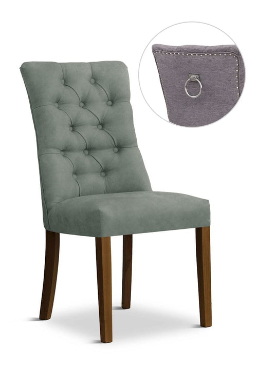 Sedia rivestita in tessuto e gambe in legno, Lord II Velvet Grey / Walnut, L51xL62xH100 cm