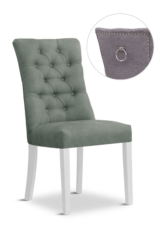 Sedia rivestita in tessuto e gambe in legno, Lord II Velvet Grey / White, L51xL62xH100 cm