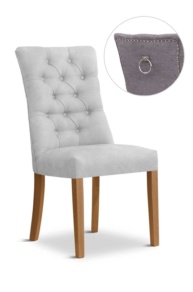 Sedia rivestita in tessuto e gambe in legno, Lord II Velvet Silver / Oak, L51xL62xH100 cm
