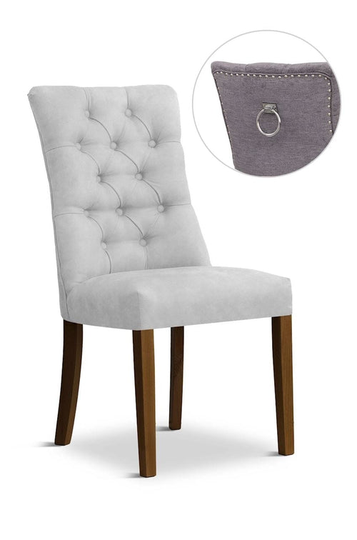 Sedia rivestita in tessuto e gambe in legno, Lord II Velvet Silver / Walnut, L51xL62xH100 cm