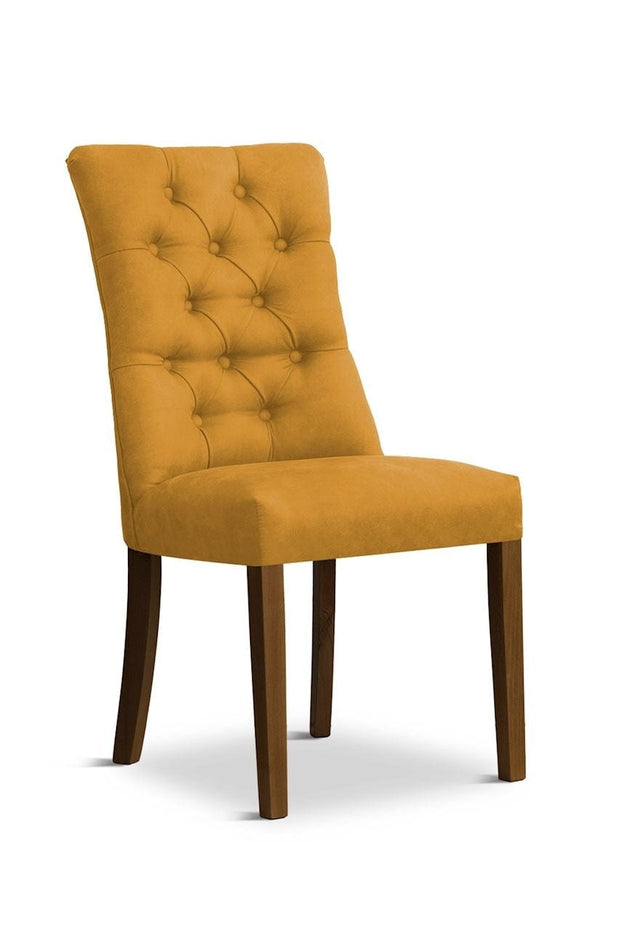 Sedia rivestita in tessuto e gambe in legno, Lord Velvet Mustard / Walnut, L51xH62xH100 cm