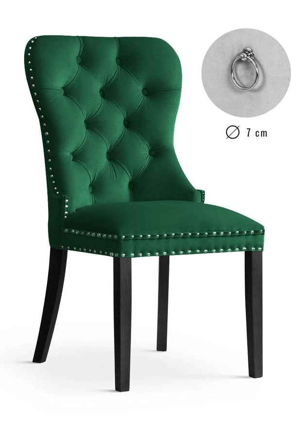 Sedia rivestita in tessuto e gambe in legno, Madame Velvet Green / Black, l56xL62xH98 cm