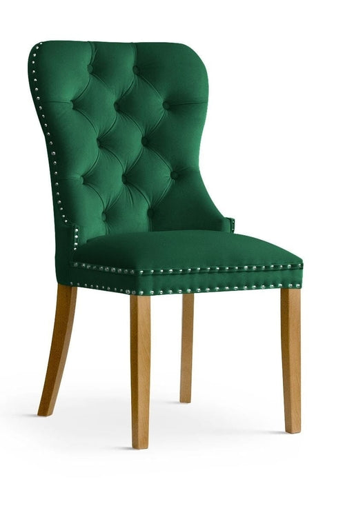 Sedia rivestita in tessuto e gambe in legno, Madame Velvet Green / Oak, l56xL62xH98 cm (1)