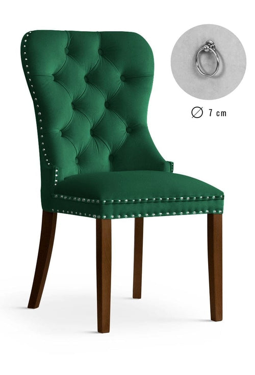 Sedia rivestita in tessuto e gambe in legno, Madame Velvet Green / Walnut, l56xL62xH98 cm