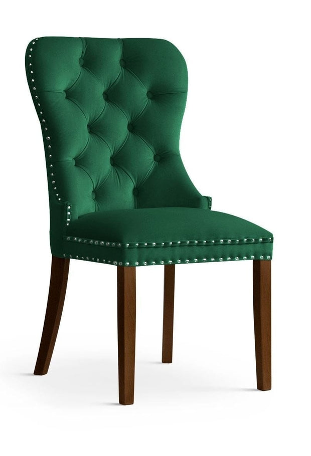 Sedia rivestita in tessuto e gambe in legno, Madame Velvet Green / Walnut, l56xL62xH98 cm (1)