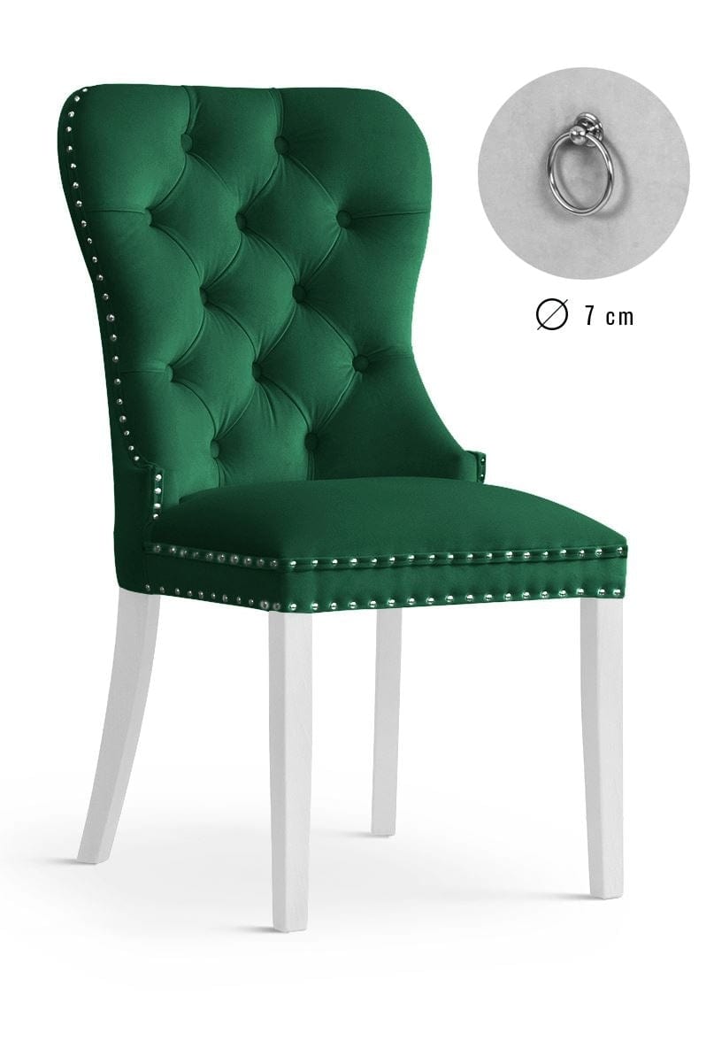 Sedia rivestita in tessuto e gambe in legno, Madame Velvet Green / White, l56xL62xH98 cm
