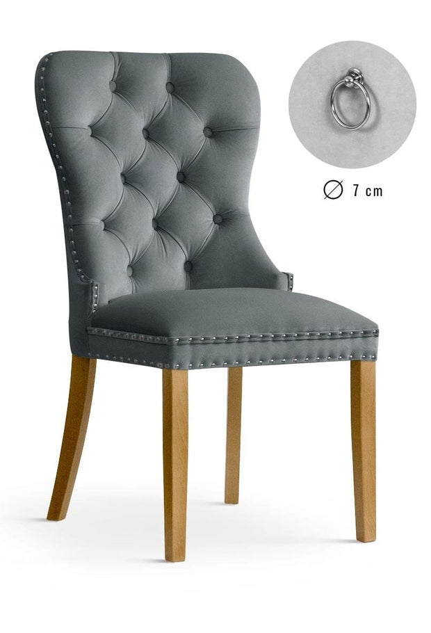 Sedia rivestita in tessuto e gambe in legno, Madame Velvet Grey / Oak, l56xL62xH98 cm
