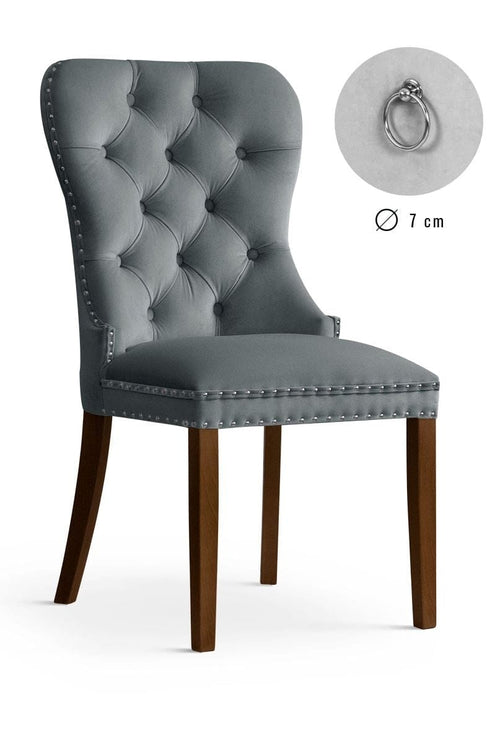 Sedia rivestita in tessuto e gambe in legno, Madame Velvet Grey / Walnut, l56xL62xH98 cm