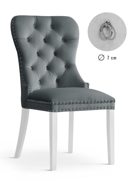 Sedia rivestita in tessuto e gambe in legno, Madame Velvet Grey / White, l56xL62xH98 cm