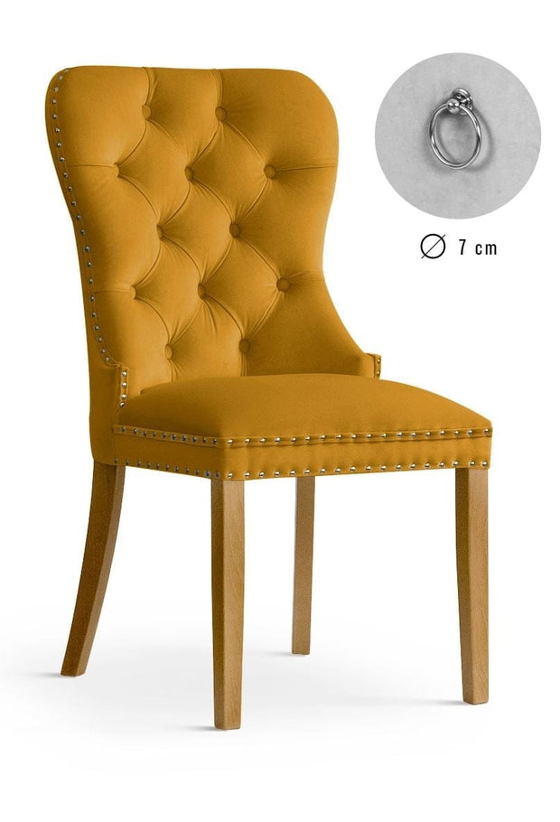 Sedia rivestita in tessuto e gambe in legno, Madame Velvet Mustard / Oak, l56xL62xH98 cm