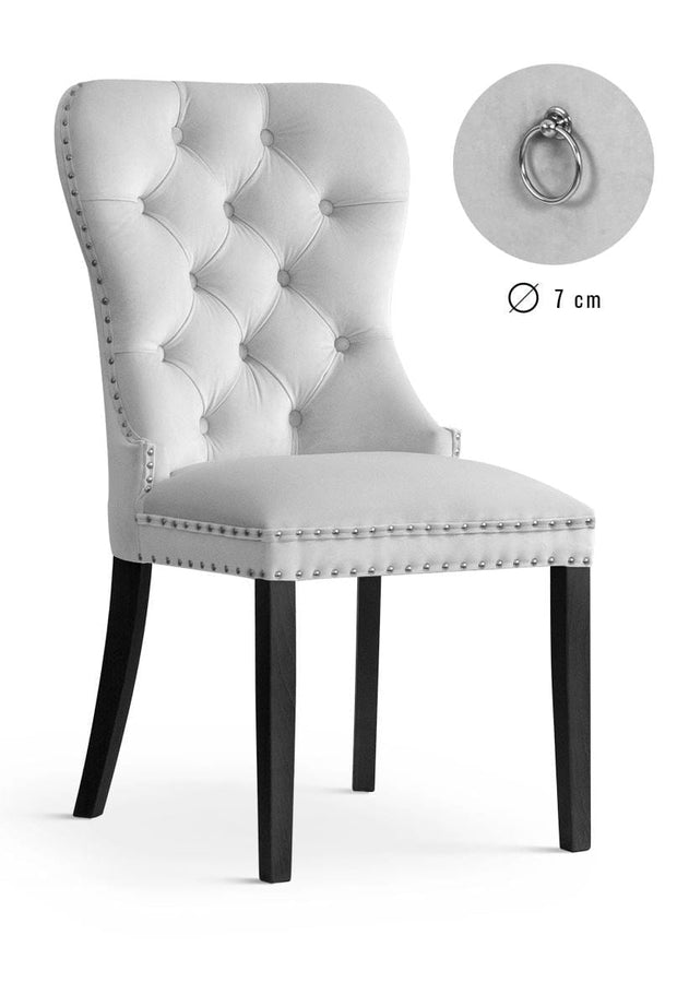Sedia rivestita in tessuto e gambe in legno, Madame Velvet Silver / Black, l56xL62xH98 cm