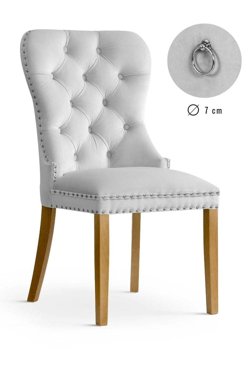Sedia rivestita in tessuto e gambe in legno, Madame Velvet Silver / Oak, l56xL62xH98 cm