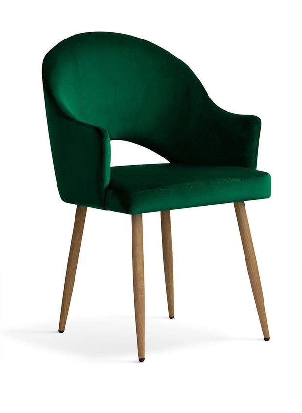 Sedia rivestita in tessuto e gambe in metallo, Goda Velvet Green / Oak, l56xL62xH87 cm