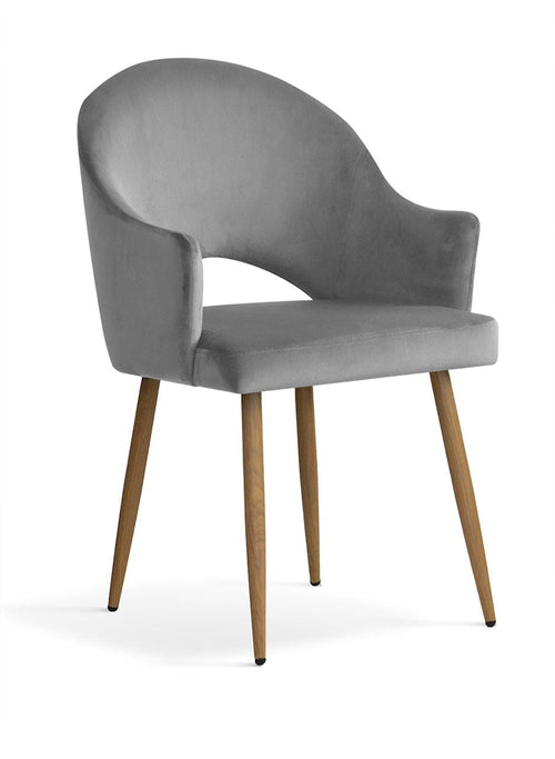 Sedia rivestita in tessuto e gambe in metallo, Goda Velvet Grey / Oak, l56xL62xH87 cm