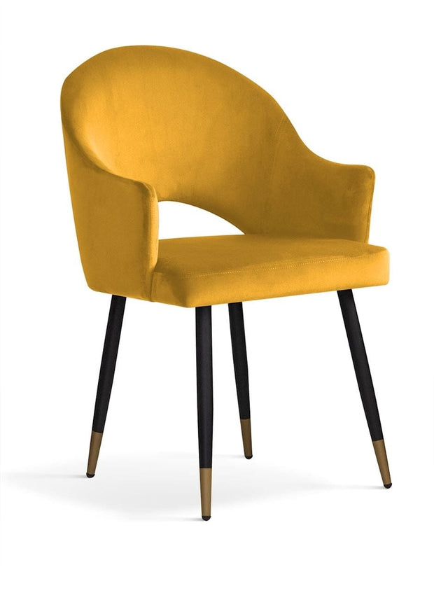 Sedia rivestita in tessuto e gambe in metallo, Goda Velvet Mustard / Black / Gold, l56xL62xH87 cm