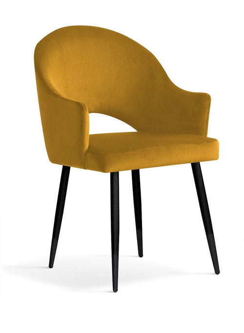 Sedia rivestita in tessuto e gambe in metallo, Goda Velvet Mustard / Black, l56xL62xH87 cm