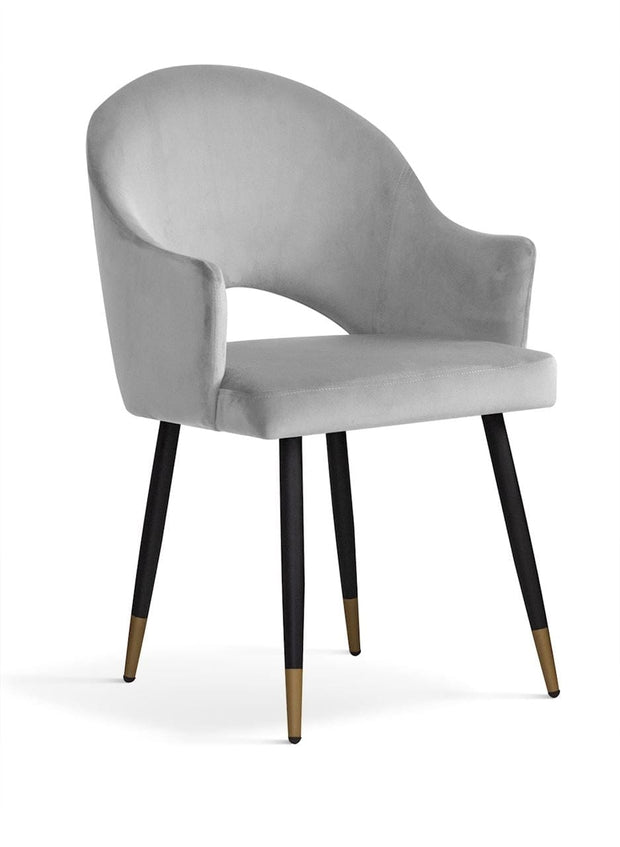Sedia rivestita in tessuto e gambe in metallo, Goda Velvet Silver / Black / Gold, L56xL62xH87 cm