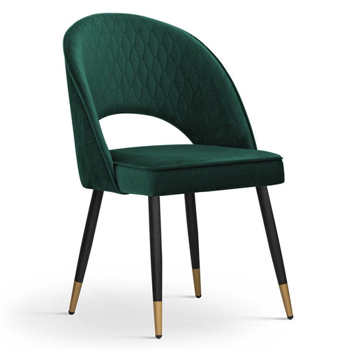 Sedia rivestita in tessuto e gambe in metallo, Ponte Velvet Green / Black / Gold, L54xL63xH89 cm