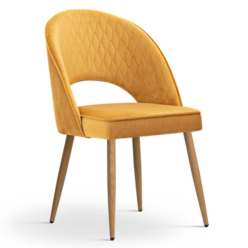 Sedia rivestita in tessuto e gambe in metallo, Ponte Velvet Mustard / Oak, l54xL63xH89 cm
