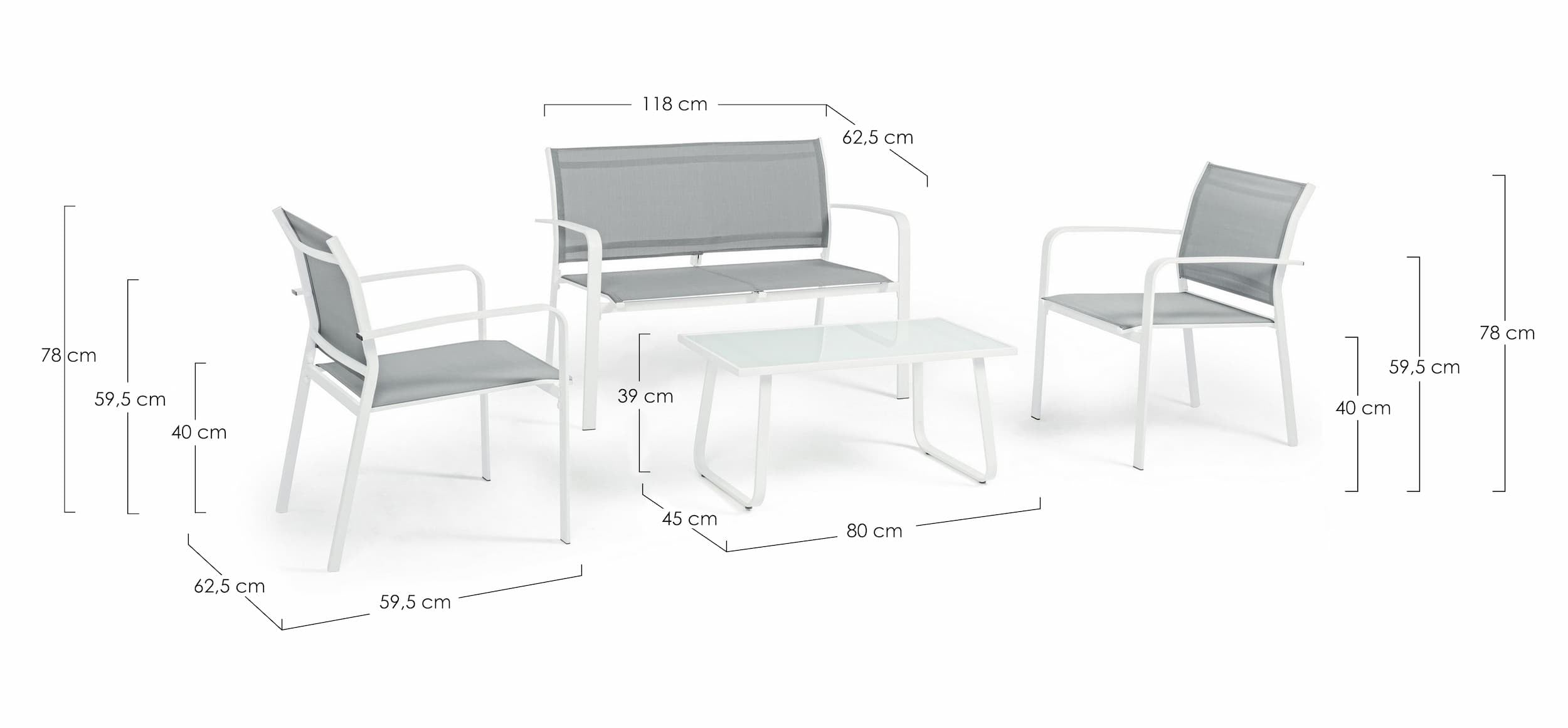 Set da giardino 4 posti con tavolino Arent Bianco (5)