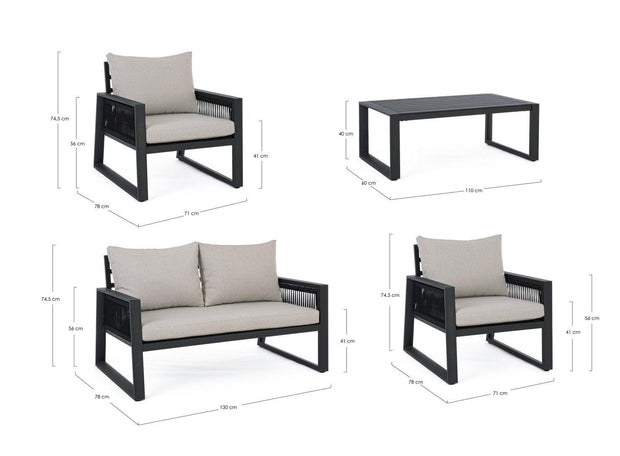 Set da giardino 4 posti con tavolino Captiva Grigio (10)