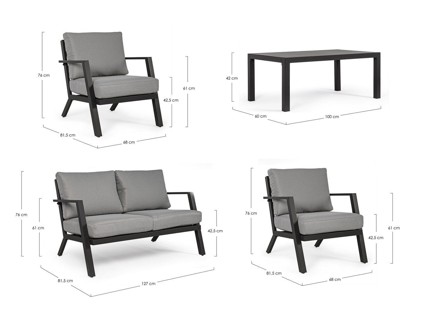 Set da giardino 4 posti con tavolino Harleys Grigio (13)