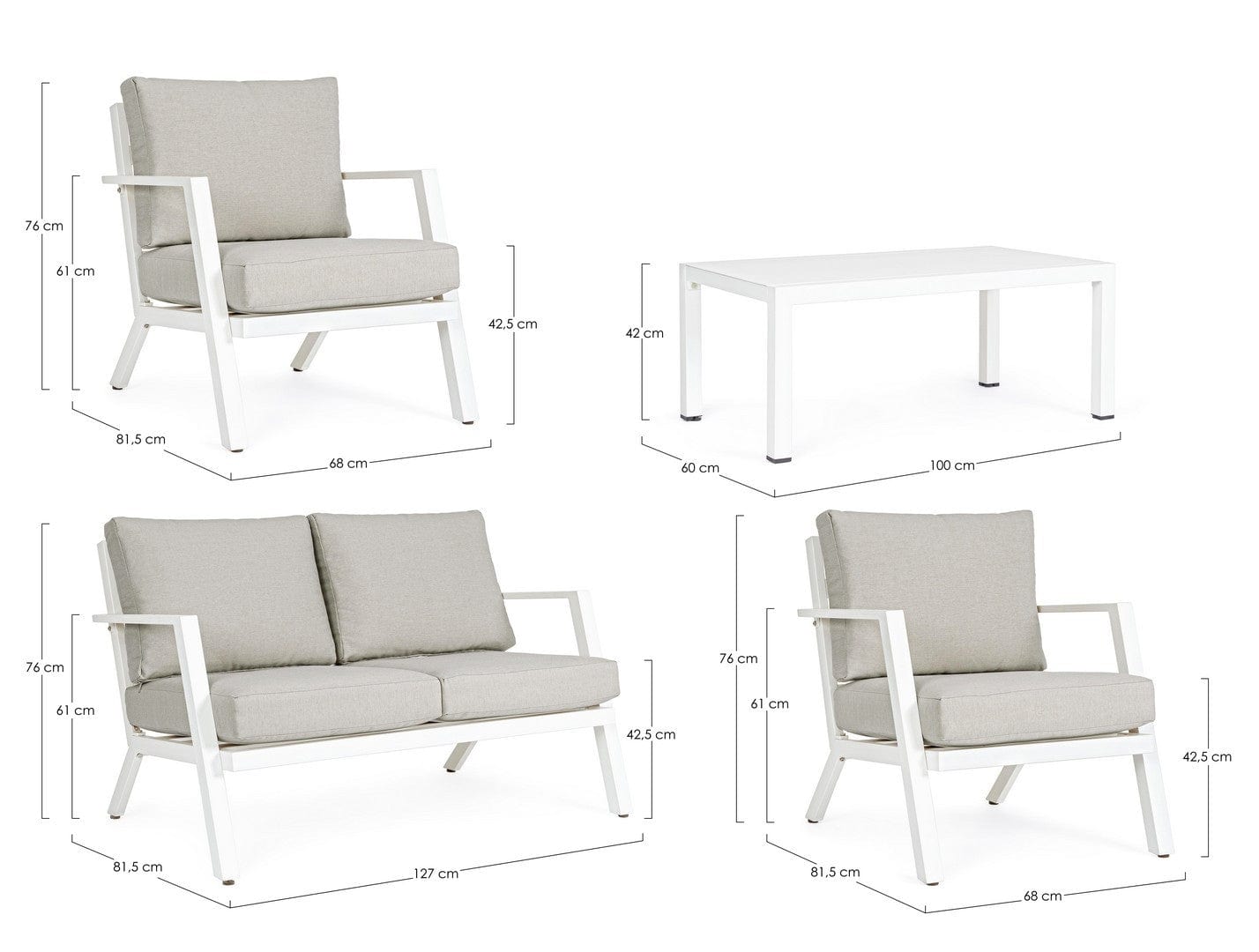 Set da giardino 4 posti con tavolino Harleys Grigio (12)