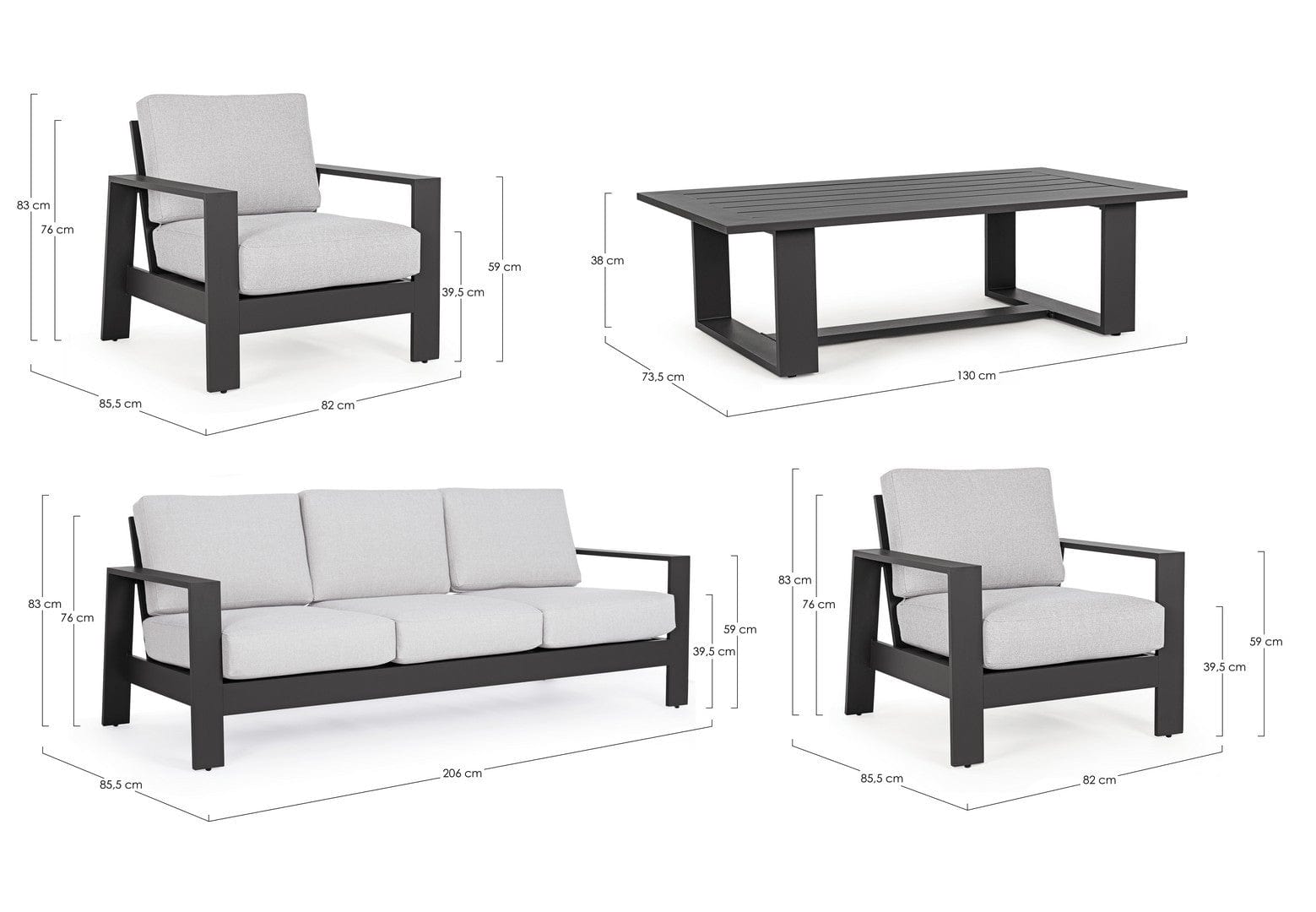 Set da giardino 5 posti con tavolino Baltic Grigio (10)