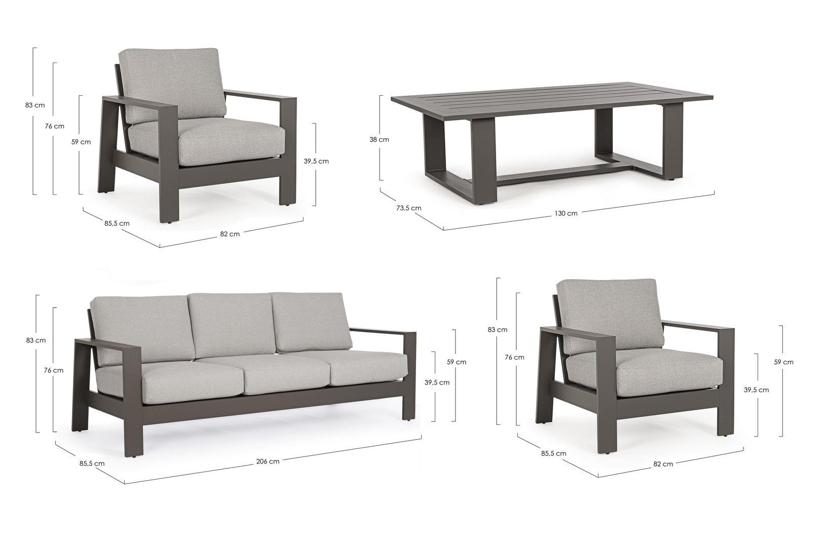 Set da giardino 5 posti con tavolino Baltic Grigio (11)