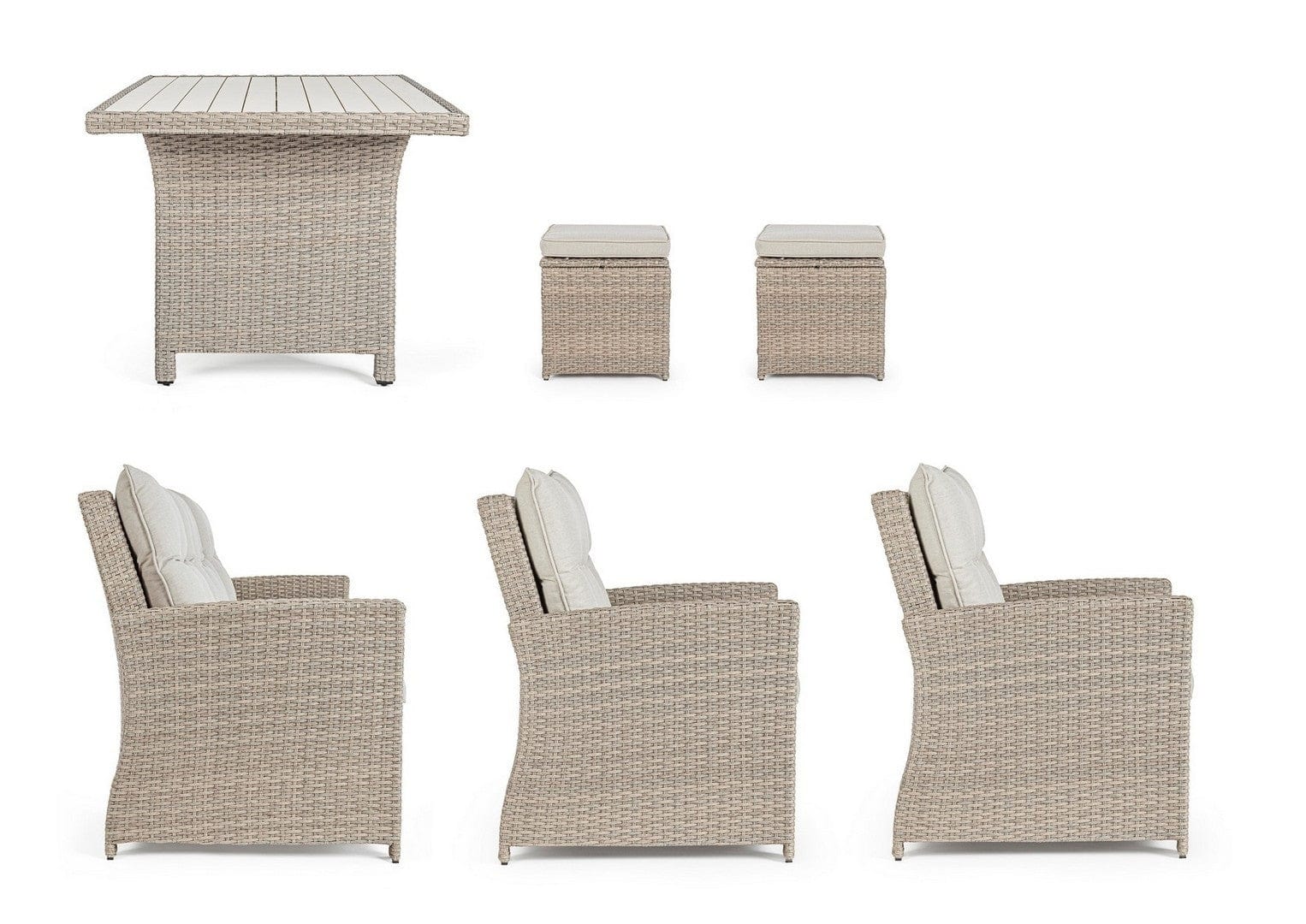 Set da giardino 5 posti con tavolino e pouf Ariel Cappuccino (3)