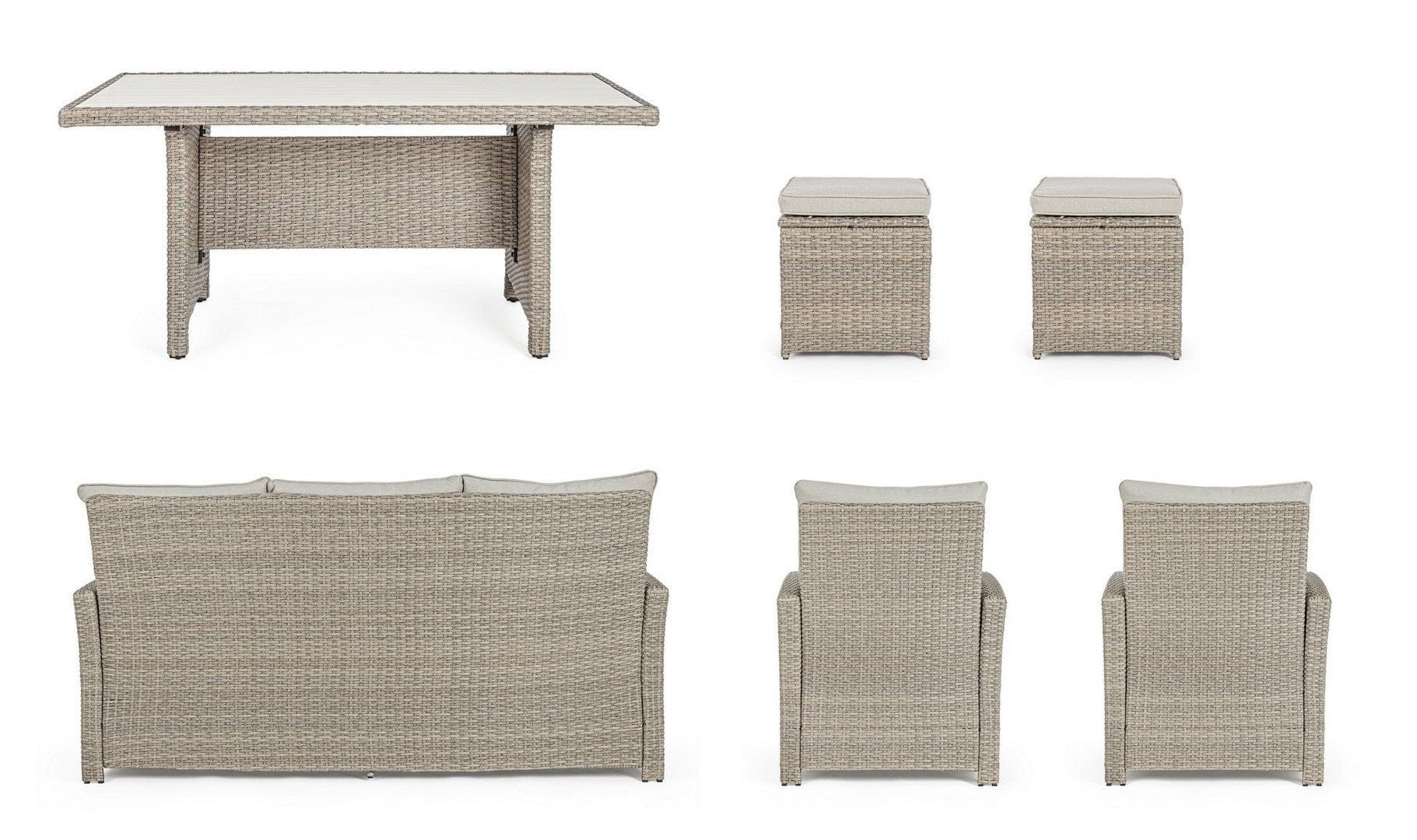 Set da giardino 5 posti con tavolino e pouf Ariel Cappuccino (4)
