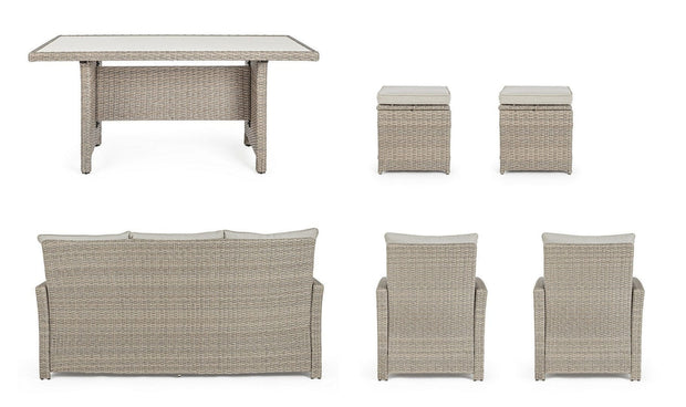 Set da giardino 5 posti con tavolino e pouf Ariel Cappuccino (4)