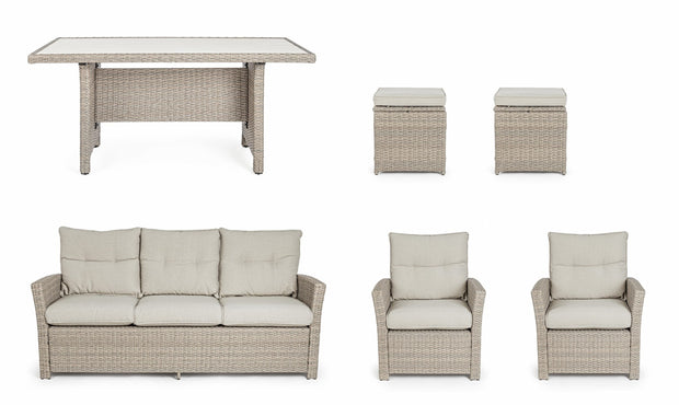 Set da giardino 5 posti con tavolino e pouf Ariel Cappuccino (5)