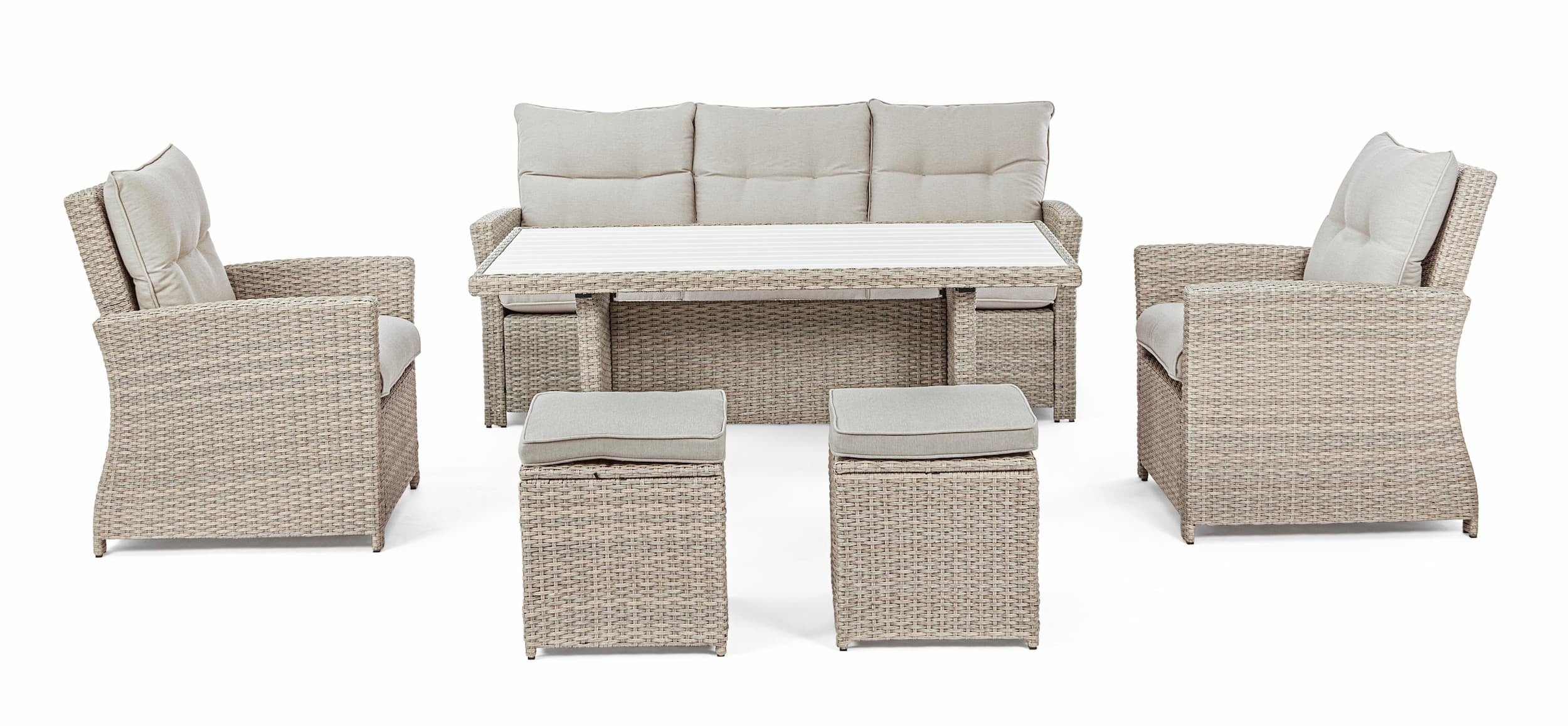 Set da giardino 5 posti con tavolino e pouf Ariel Cappuccino (6)