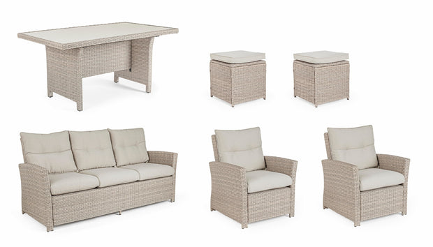 Set da giardino 5 posti con tavolino e pouf Ariel Cappuccino (7)
