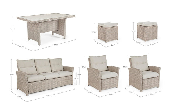 Set da giardino 5 posti con tavolino e pouf Ariel Cappuccino (12)
