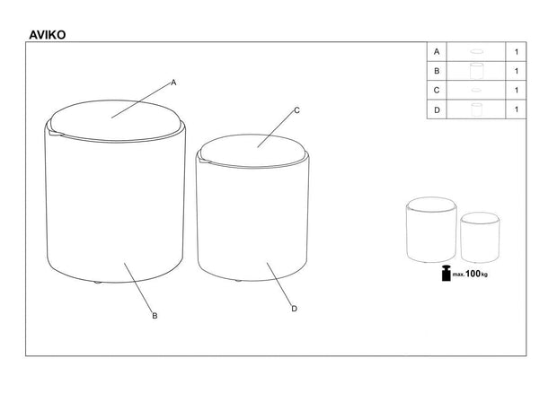 Set di 2 pouf contenitore in tessuto Avice Grigio (5)