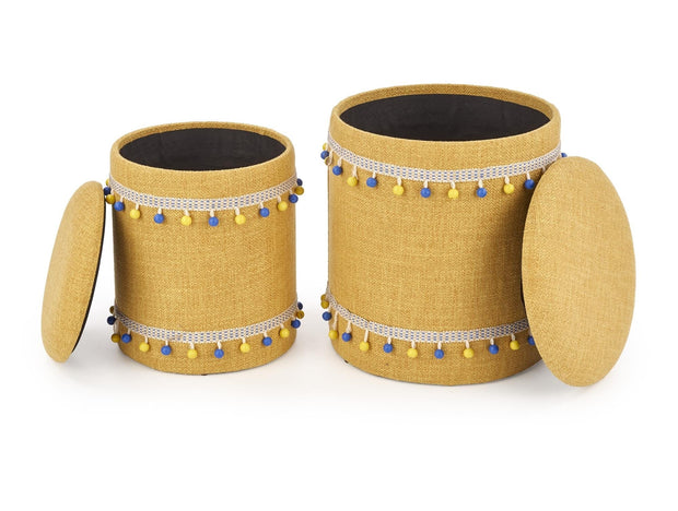 Set di 2 pouf contenitore in tessuto Grayton Giallo (1)