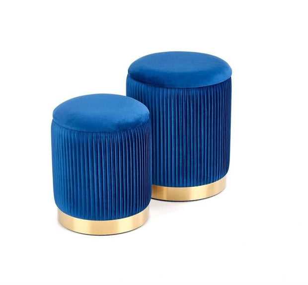 Set di 2 pouf contenitore in velluto Montagne Blu (1)