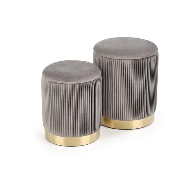 Set di 2 pouf contenitore in velluto Montagne Grigio (3)