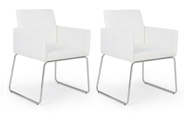 Set di 2 sedie da pranzo in ecopelle Sixty Bianco