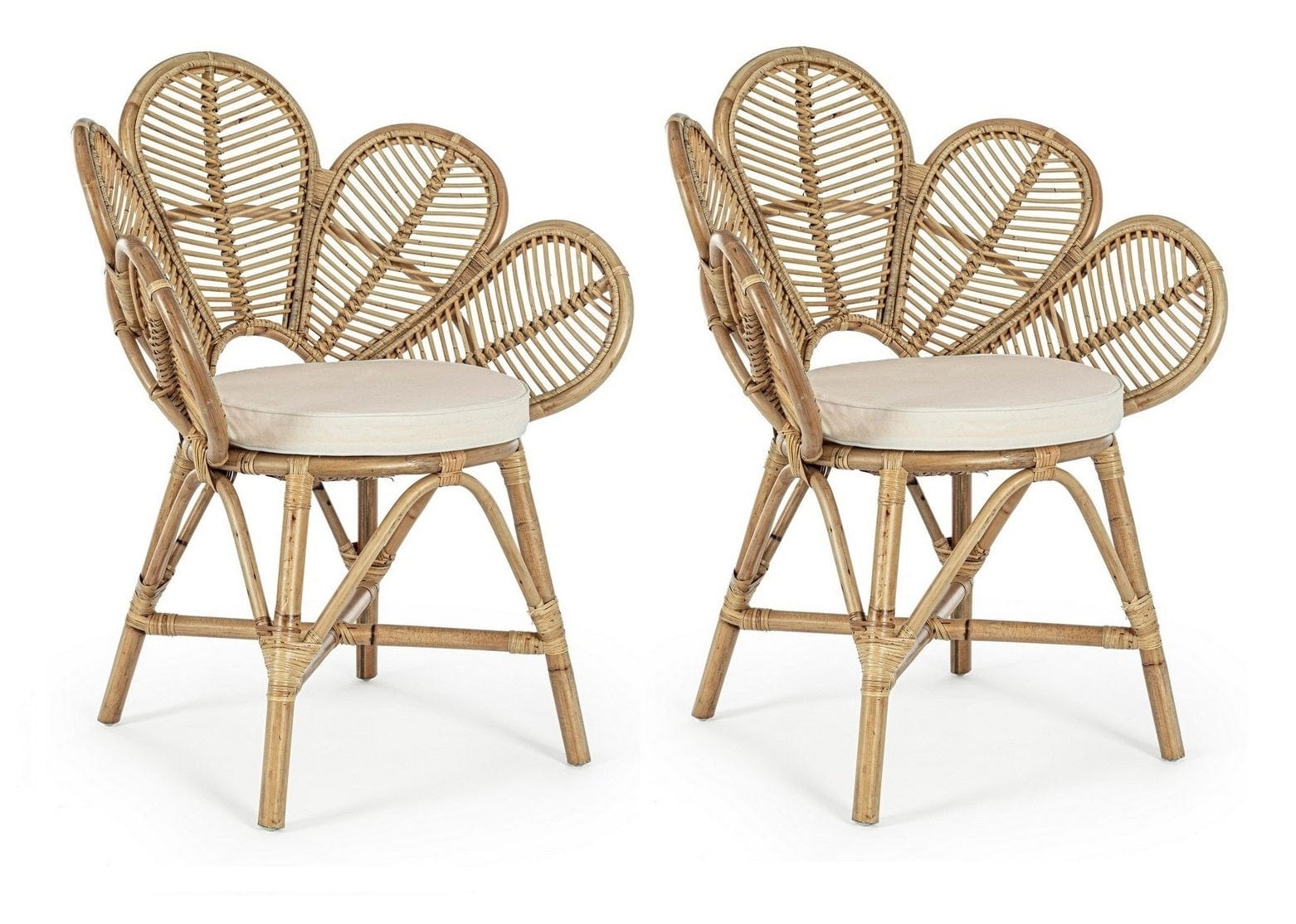 Set di 2 sedie da pranzo in rattan Flores Naturale