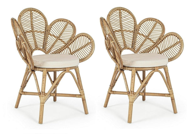 Set di 2 sedie da pranzo in rattan Flores Naturale