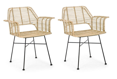 Set di 2 sedie da pranzo in rattan Tunas Naturale