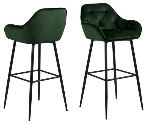 Set di 2 sgabelli da bar in velluto Brooke Verde