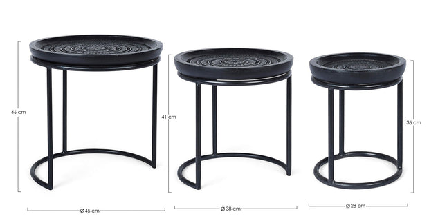 Bizzotto Set di 3 tavolini da caffè Kirtan Round Nero
